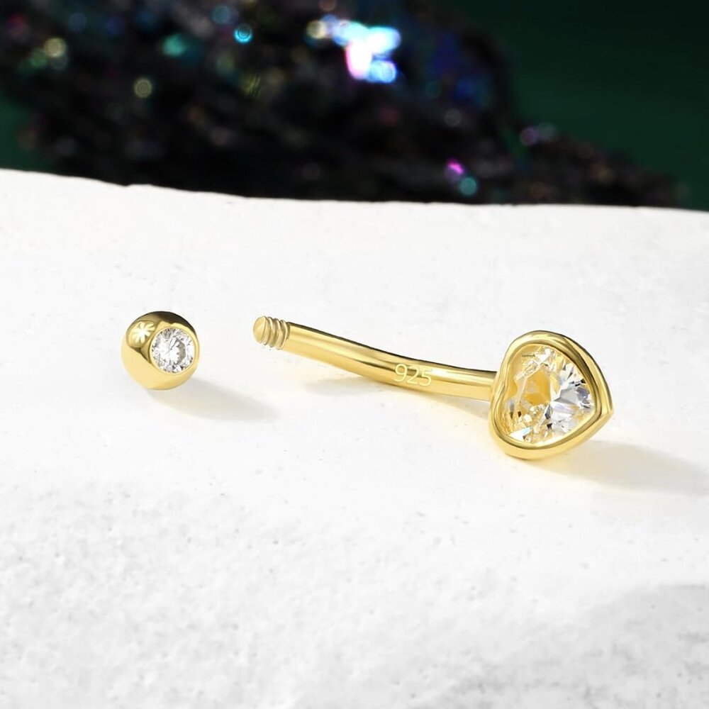 Sterling Silver Heart Belly Button Ring Gold Plat… - image 5